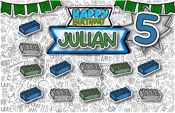 Personalized Party Banner Lego Blue