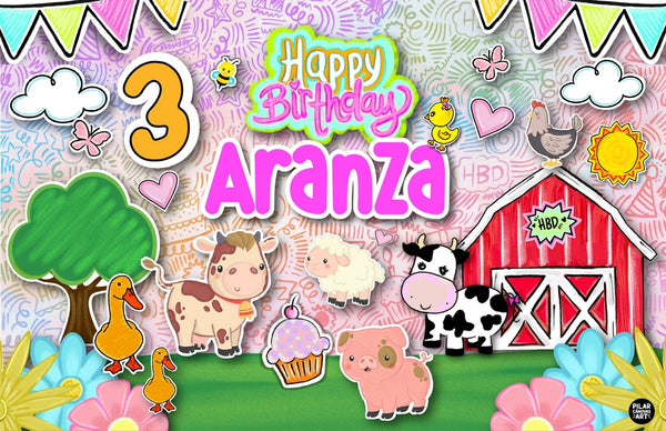 Personalized Party Banner Real Farm Animals Girl