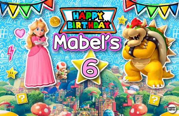 Personalized Party Banner Peach and Bowser