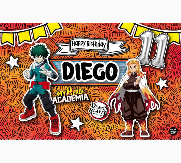 Personalized Party Banner My Hero Academia y Demon Slayer