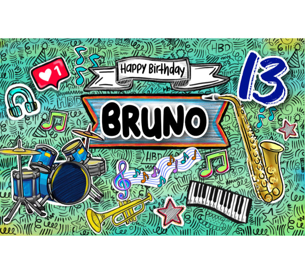 Personalized Party Banner Music Boy