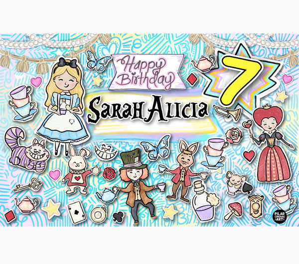 Personalized Party Banner Alice in Wonderland