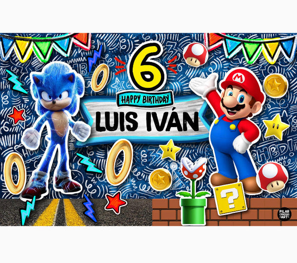 Personalized Party Banner Mario Bros and Sonic