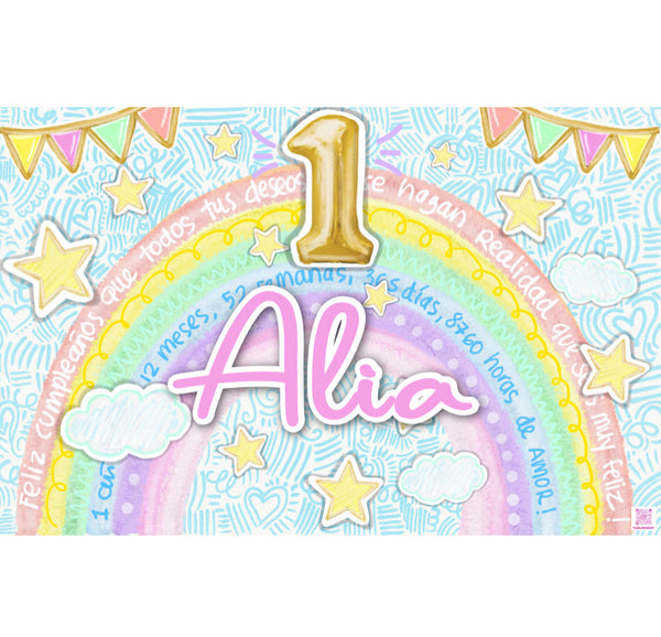 Personalized Party Banner One Year Rainbow