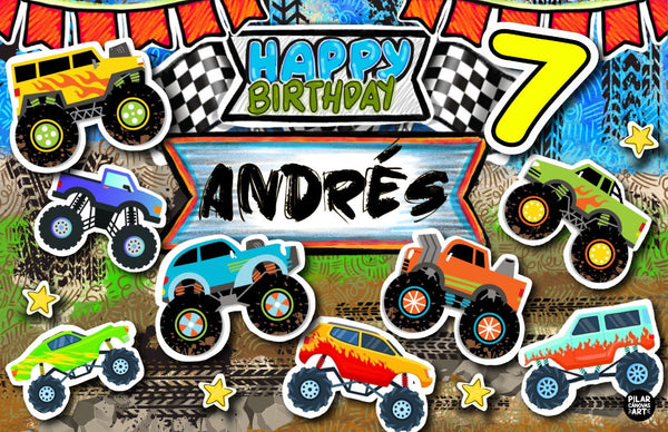 Personalized Party Banner Monster Trucks