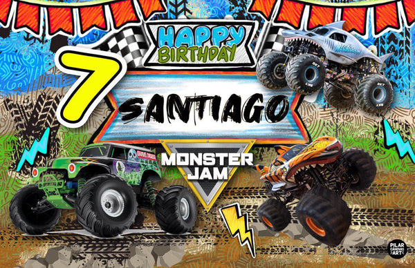 Personalized Party Banner Monster Jam Trucks