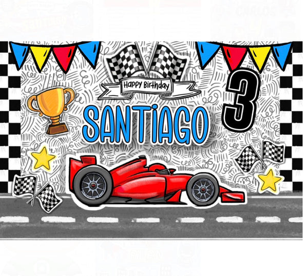 Personalized Party Banner Red Racing Car