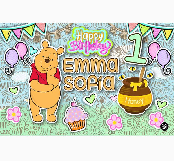 Personalized Party Banner Winnie Pooh Girl