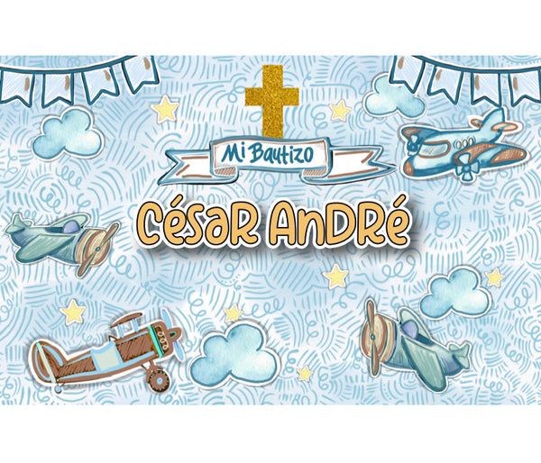 Personalized Party Banner Baptism Airplanes