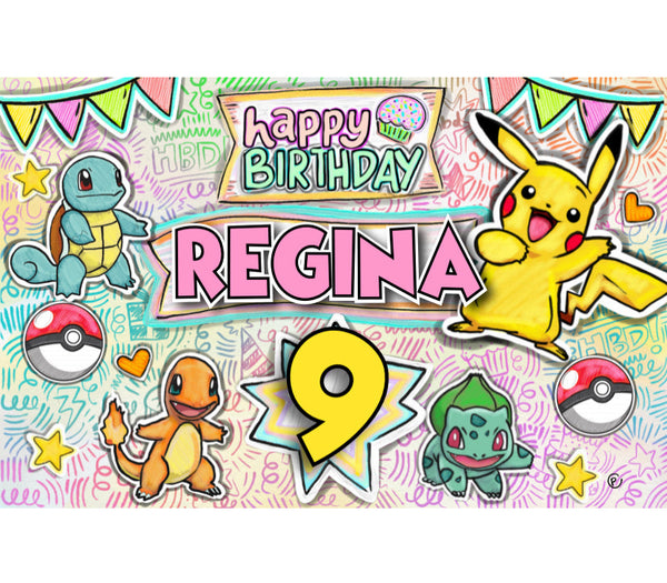 Personalized Party Banner Pokemon Girl